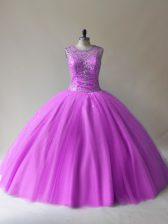 New Style Lilac Sleeveless Tulle Lace Up Ball Gown Prom Dress for Sweet 16 and Quinceanera