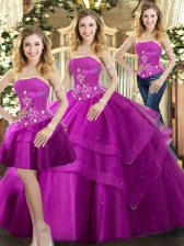 Edgy Sleeveless Beading and Ruffled Layers Lace Up Sweet 16 Dress