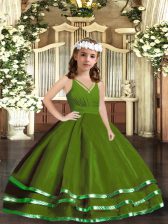 Elegant Green Zipper V-neck Ruffled Layers Pageant Gowns For Girls Tulle Sleeveless