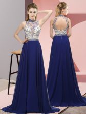Eye-catching Chiffon Sleeveless Dress for Prom Brush Train and Beading