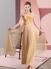  Peach One Shoulder Lace Up Hand Made Flower Damas Dress Sleeveless