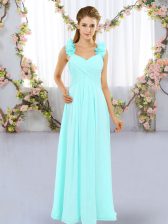 Colorful Chiffon Straps Sleeveless Lace Up Hand Made Flower Dama Dress in Aqua Blue