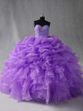 Modest Sleeveless Beading and Ruffles and Pick Ups Lace Up 15 Quinceanera Dress