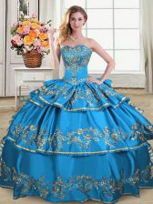  Floor Length Ball Gowns Sleeveless Blue 15th Birthday Dress Lace Up