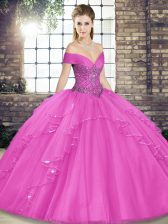  Lilac Off The Shoulder Neckline Beading and Ruffles Sweet 16 Dress Sleeveless Lace Up