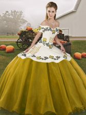 Custom Design Floor Length Brown Quinceanera Gowns Off The Shoulder Sleeveless Lace Up