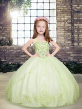 Beautiful Floor Length Yellow Green Child Pageant Dress Tulle Sleeveless Beading