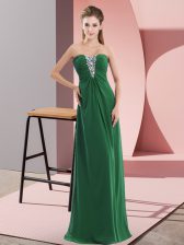 Delicate Sleeveless Chiffon Floor Length Zipper in Green with Beading