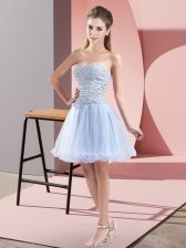 Captivating Lavender A-line Beading Prom Evening Gown Zipper Tulle Sleeveless Mini Length