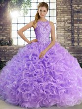 Lavender Sleeveless Fabric With Rolling Flowers Lace Up Ball Gown Prom Dress for Military Ball and Sweet 16 and Quinceanera