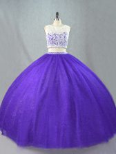 Perfect Scoop Sleeveless Tulle Quinceanera Dresses Appliques Zipper