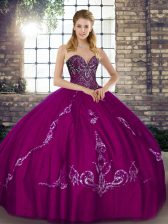 Fabulous Floor Length Fuchsia Quince Ball Gowns Sweetheart Sleeveless Lace Up
