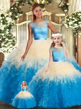  Multi-color Sleeveless Floor Length Lace and Ruffles Backless Sweet 16 Quinceanera Dress