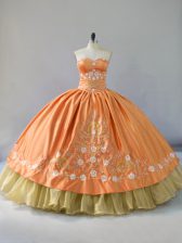 Elegant Embroidery and Ruffled Layers Quinceanera Gown Orange Lace Up Sleeveless Floor Length