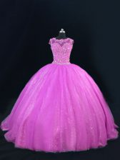  Floor Length Lace Up 15 Quinceanera Dress Lilac for Sweet 16 and Quinceanera with Beading and Lace