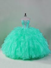  Sweetheart Sleeveless Lace Up Quinceanera Dresses Turquoise Organza