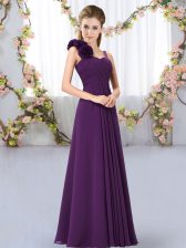  Dark Purple Empire Chiffon Straps Sleeveless Hand Made Flower Floor Length Lace Up Quinceanera Court Dresses