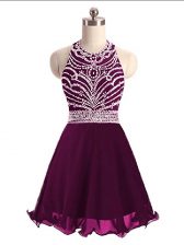 Cute Scoop Sleeveless Chiffon Homecoming Dress Beading Lace Up