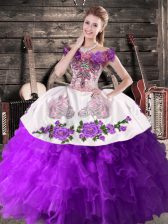  Embroidery Quinceanera Gowns Purple Lace Up Sleeveless Floor Length