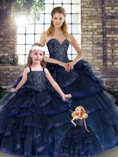  Navy Blue Sleeveless Beading and Ruffles Floor Length Sweet 16 Quinceanera Dress