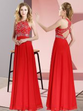 Superior Red Scoop Backless Beading Sleeveless