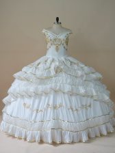  White Off The Shoulder Neckline Beading and Embroidery Quinceanera Dresses Sleeveless Lace Up