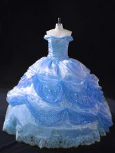 Sexy Blue Sleeveless Beading and Appliques Floor Length 15 Quinceanera Dress