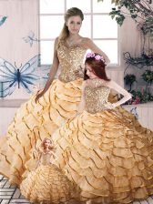  Sweetheart Sleeveless Brush Train Lace Up Quinceanera Gown Champagne Organza
