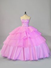  Sleeveless Organza Floor Length Lace Up Quinceanera Gown in Lilac with Ruffled Layers