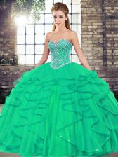 Fashion Turquoise Quinceanera Dresses Military Ball and Sweet 16 and Quinceanera with Beading and Ruffles Sweetheart Sleeveless Lace Up
