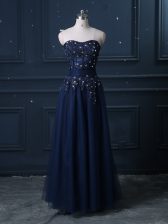Dramatic Sweetheart Sleeveless Zipper Prom Dresses Navy Blue Tulle