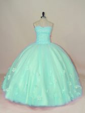 High Class Apple Green Ball Gowns Sweetheart Sleeveless Tulle Floor Length Lace Up Hand Made Flower Vestidos de Quinceanera