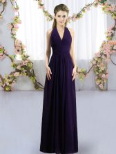 High Quality Dark Purple Halter Top Neckline Ruching Vestidos de Damas Sleeveless Zipper
