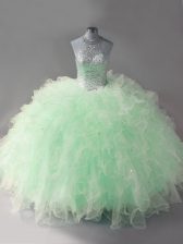 Glorious Floor Length Mermaid Sleeveless Apple Green Vestidos de Quinceanera Lace Up