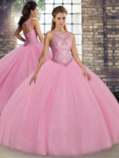  Floor Length Ball Gowns Sleeveless Pink Sweet 16 Quinceanera Dress Lace Up