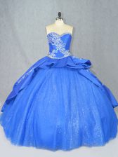 Artistic Sweetheart Sleeveless Court Train Lace Up Quinceanera Gown Blue Tulle