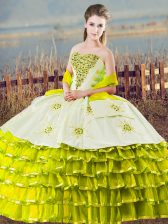Custom Design Sleeveless Beading and Ruffled Layers Lace Up Quinceanera Gown