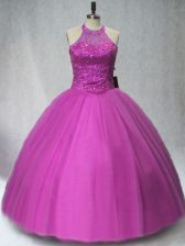 Sweet Halter Top Sleeveless Tulle 15 Quinceanera Dress Beading Lace Up