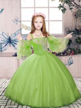 Custom Designed Champagne Long Sleeves Beading Floor Length Little Girls Pageant Dress Wholesale