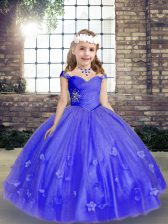 Simple Blue Sleeveless Tulle Lace Up Kids Formal Wear