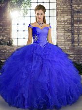 Adorable Tulle Sleeveless Floor Length Sweet 16 Dress and Beading and Ruffles