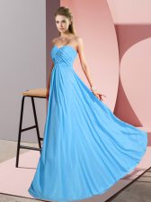 Dazzling Aqua Blue Sleeveless Floor Length Ruching Lace Up 