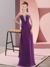 Smart Dark Purple Chiffon Zipper Sweetheart Sleeveless Floor Length Evening Dress Beading