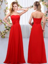 Edgy Floor Length Empire Sleeveless Red Quinceanera Court Dresses Lace Up
