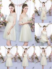 Cheap Tulle Scoop Sleeveless Lace Up Lace and Bowknot Quinceanera Court of Honor Dress in Champagne