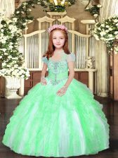Superior Tulle Straps Sleeveless Lace Up Beading and Ruffles Little Girls Pageant Gowns in 