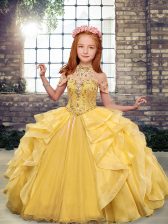  Scoop Sleeveless Organza Little Girls Pageant Dress Wholesale Beading and Ruffles Lace Up