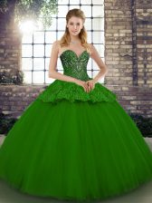 Traditional Green Sleeveless Beading and Appliques Floor Length Quinceanera Gown