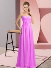  Sleeveless Floor Length Beading Lace Up Prom Dresses with Lilac