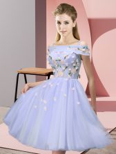 Vintage Appliques Vestidos de Damas Lavender Lace Up Short Sleeves Knee Length